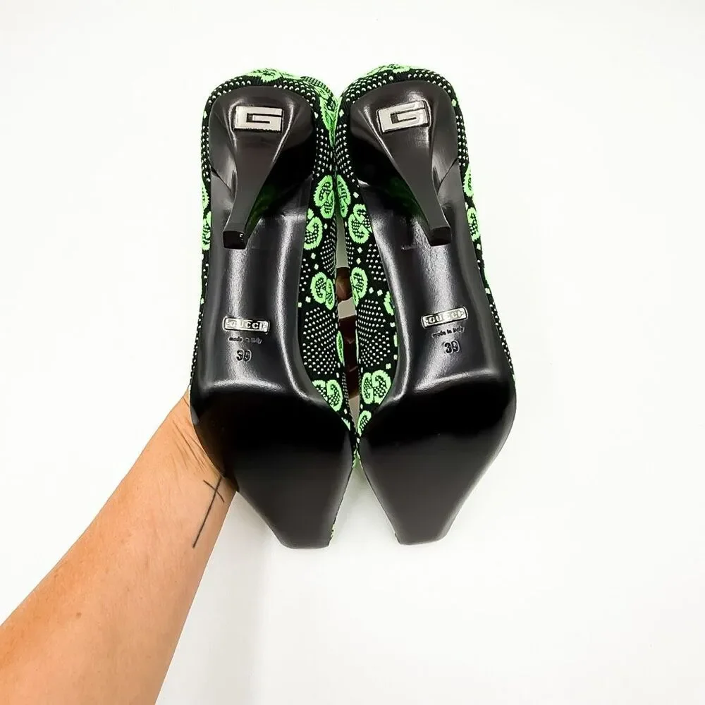 Gucci GG Sock Boot Green Black Heels Bootie Eu 39 US 9 - Picture 7 of 10